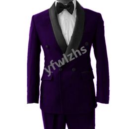 Wedding Tuxedos Double-Breasted Mens Suit Shawl Lapel Formal Business Mens Jacket Blazer Groom Tuxedo Coat Pants 2105