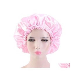 Beanie/Skull Caps Solid Colour Adjustable Women Girl Bonnet Sleep Satin Turban Bath Waterproof Night Hat Hair Care Fashion Accessorie Dhwl9