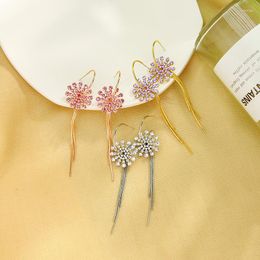 Dangle Earrings BALANBIU Delicate Multicolor Crystal Snowflake Drop For Women Long Brass Chain Tassel Fashion Jewellery