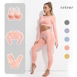 Active Sets 2/3 Piece Yoga Set Women's Gym Fitness Workout Clothing Chest Cutout Back Top High Waist Leggings Sports Sling Bra Shorts