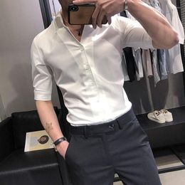 Men's Casual Shirts Men Summer England Style White Square Collar Half Sleeve Tops Business Slim Fit Male Black