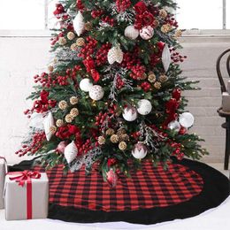 Christmas Decorations Xmas Tree Skirts Red Grid Pattern Simple Fabric Home Furnishings Diameter 122cm Base Cover Room Farmhouse