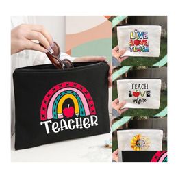 Storage Bags Teacher Love Inspire Print Lady Cosmetic Travel Makeup Case Female Toiletries Pouch School Pencil Bag Gifts Drop Delive Otiha