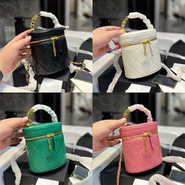 9a Channel Mini Barrel en forma de ca￱￳n bolso de cuerpo cruzado de cuero genuino 15 cm Dise￱ador de lujo Luxury Fashion Homoding Bag Bag Bag Ladies Gold Craad Lipstick Bag