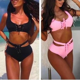 Women's Tracksuits BKLD 2 Piece Set Women 2022 Summer Sleeveless Crop Top Shorts Sets Lace Up Hollow Out Pink Club Outfits