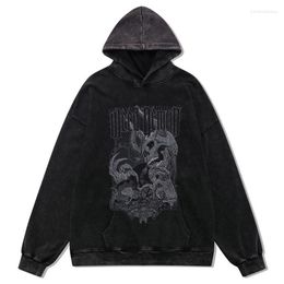 Men's Hoodies Streetwear Hip Hop Hoodie Oversized Skull Devil Printed Gothic Punk Hooded Sweatshirt 2023 Vintage Distressed Washed