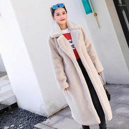 Women's Fur Winter Women Faux Coat Elegant Fluffy Plush Lapel Overcoat Thick Warm Female Furry Outerwear Pink Long Jacket