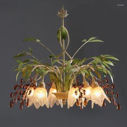 Chandeliers Mediterranean Plant Light Wrought Iron Chandelier Crystal Cafe Restaurant Flower Lamp Bedroom Home Decor Lights & Lighting