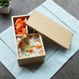 Dinnerware Sets Japanese Sushi Box Natural Wooden Lunch Three Grids Rectangular Wood Bento For Picnic Students Office Workers Gift