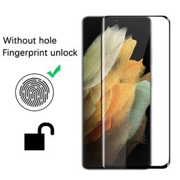 0.18MM Fingerprint unlock Curved Glass Screen Protectors Full Glue Tempered Glass For S23 Ultra S22 S21 Without hole