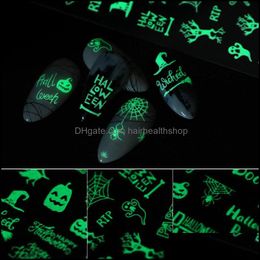 Stickers Decals Nail Art Fluorescent Sticker Christmas Halloween Luminous Funny Party Drop Delivery Health Beauty Salon Dhpij