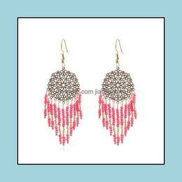 Dangle Chandelier Mtiple Ethnic Boho Vintage Tassel Drop Earrings Women High Quality Pink Handmade Bead Creative Flower Jewellery Del Otpt9