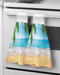 Towel Sand Beach Waves Palm Trees Kitchen Bathroom Absorbent Soft Children's Hand Table Cleaning Cloth