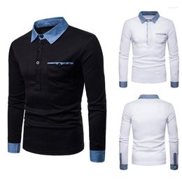 Men's Polos Men Brand Clothing Denim Lapel Long-sleeved POLO Shirt Large Size Slim Casual Sports