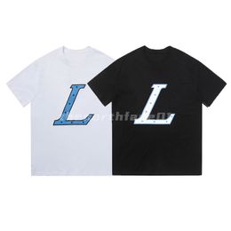 Luxury Fashion Brand Mens T Shirt Design Blue Letter Print Round Neck Short Sleeve Summer Loose T-Shirt Top Black White Asian Size S-2XL