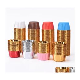 Cupcake 50Pcs Wrappers Crim Muffin Cases Cake Liner Gold Sier Coated Paper Cups Heat Resistant Baking Mould Cakes Supplies Drop Deliv Dhfoq