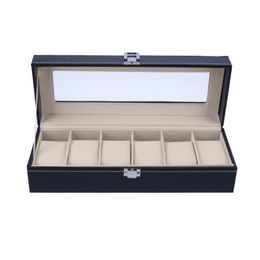 6 Slots Wrist Watch Display Case Box Jewellery Storage Organiser Box with Cover Case Jewellery Watches Display Holder Organizer244R