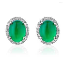 Stud Earrings Luxury Silver Color Earring Zirconia CZ Green Stone Crystal Coral Round Small For Women Jewelry High Quality Gifts