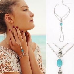 Link Bracelets Summer Hollow Carved Turquoise Bracelet Anklets Woman Fashion Simple Bohemian Beach Accessories Jewellery Wholesale