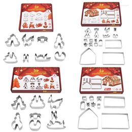 Baking Moulds Christmas Gingerbread House Cookie Cutter 8pcs Tree Snowman Reindeer Sled Stamp Set For Party Favours