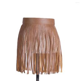 Belts Luxury Bohemian Tassel Leather Belt With Covered Button Women Punk Wide Female Gothic Fringe Corset Waist Straps