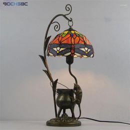 Table Lamps BOCHSBC Tiffany Style Stained Glass Red Dragonfly Blue Shade Art Decoration Lamp Mouse Oil Tank Frame Colourful Desk Lights