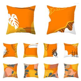 Pillow Orange Print Cover Abstract Geometric Leaf Lines Case For Living Room Sofa Home Decor Household Pillowslip