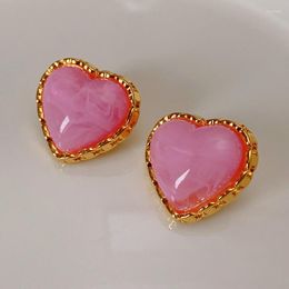 Stud Earrings Candy Colour Pink Love Heart Niche High-Grade Heart-Shaped Vintage Sweet Temperament