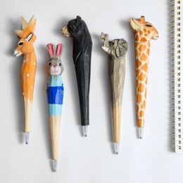 Handmade Artificial Wood Carving Loverly Animal Ballpoint Pens Creative Arts Gift Neutral Pen Random Style DF1209