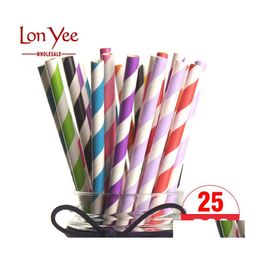 Drinking Straws 25Pcs Disposable Biodegradable Paper Sts Colorf Creative St Birthday Party Decoration Kids Baby Shower Wedding Drop Dh3Cb
