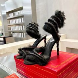 René caovilla novas sandálias femininas cristal preto bling emaranhado strass sapatos de salto alto verão para mulher stlettos 35-43 tamanho