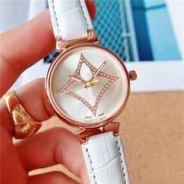 Brand Watch Women Girl Crystal Flower Style Leather Strap Quartz Wrist Watches L22280V