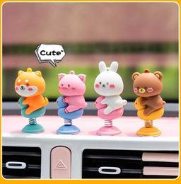 Interior Decorations Anime Cute Animal Shaking Head Spring Toys Car Panel Dashboard Decoration PVC Car Ornament Doll Auto Interior Accessories Gift T221216