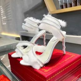Rene caovilla novas sandálias femininas cristal preto bling emaranhado strass sapatos de salto alto verão para mulher stlettos 9.5cm 35--42 tamanho