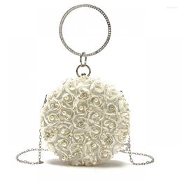 Evening Bags Fashion Floral Round Shoulder Female Elegant Tiny Handbags Ladies Rhinestone Pouch Party Wedding Clutches