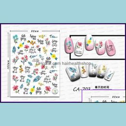 Stickers Decals Super Thin Self Adhensive 3D Nail Art Slider Sticker Floral Girls Leaves Alphabet Petals Flower Spring Drop Delive Dhip9
