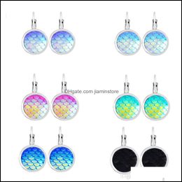 Dangle Chandelier New Fashion Korean Beauty Fish Scales Stud Earrings For Women Colorf Resin Charms Mermaid Fit Daily Holiday Gift Otchi