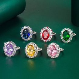 New Luxury Design Colorful Zircon Adjustable Ring Women Engagement Wedding Anniversary Fashion Jewelry Christmas New Year Gift