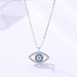 925 Sterling Silver Womens Zirconia Cubica Diavolo malvagio Blue Eye Necklace CZ Stone Turkish Fashion Jewelry China Whole2930
