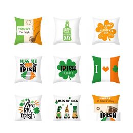 Pillow Case St. Patricks Day Throw Ers 18 X Inches Shamrock Peach Skin Cushion Er Irish Pillowcase Beer Gnome Decor For Sofa Drop De Dh6Vf