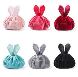 DHL50pcs Toiletry Kits Women Plush Plain Rabbit Shaped Foldable Sport Travel Wash Bag Mix Colour