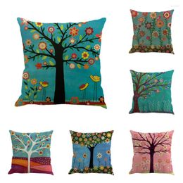 Pillow Coloured Tree Printed Covers 45x45 Cm Elegant Square Pillowcase For Car Chair Throw Cover Home Decoration