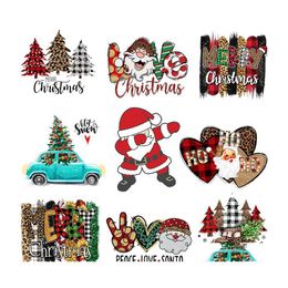 Sewing Notions Tools Christmas Iron Ones Santa Claus Stickers Washable Heat Transfer Appliques For Clothing Hoodies Jacket Cute Di Dhr9J