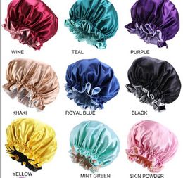 Silk Night Cap Hair Clippers Hat Double side wear Women Head Cover Sleep Cap Satin Bonnet for Beautiful Hair Wake Up Perfect Daily Wholesale ss1216