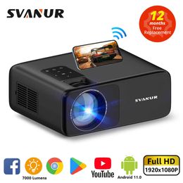 Projectors SVANUR Native Full HD 1080P Portable Projector 7000 Lumens Android 11.0 TV Box Smart TV WIFI LED Projector Video Home Theatre T221216
