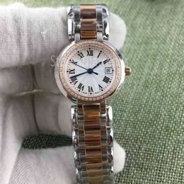 Top Fashion Quartz Watch Women Gold Silver Dial 27mm Sapphire Glass Rhinestone Bezel Classic Elegant Design Wristwatch Ladies Full Stainless Steel Clock 1102