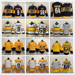 Movie College Ice Hockey Wears Jerseys Stitched 9FilipForsberg 59RomanJosi 64MikaelGranlund Yellow Black White Winter Classic Blank Men Youth women Jersey