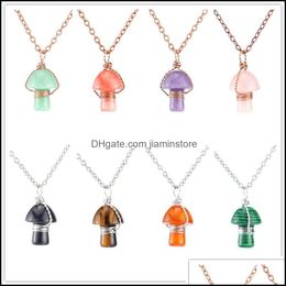 Pendant Necklaces Lots Wire Wrap Carving Mushroom Reiki Healing Crystal Tiger Eye Rose Quartz Opal Aventurines Necklace For Women Ji Dh5Rd