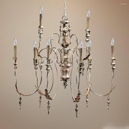 Pendant Lamps Romantic French Country Distressed Nine-Head Chandelier Living Room 81dx86h
