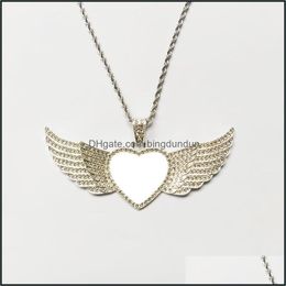 Pendants 20Pcs/Lot Factory Direct Custom Jewellery Sublimation Heart Shape Angel Wings Necklace For Promotion Gifts 1828 V2 Drop Deliv Oth6L